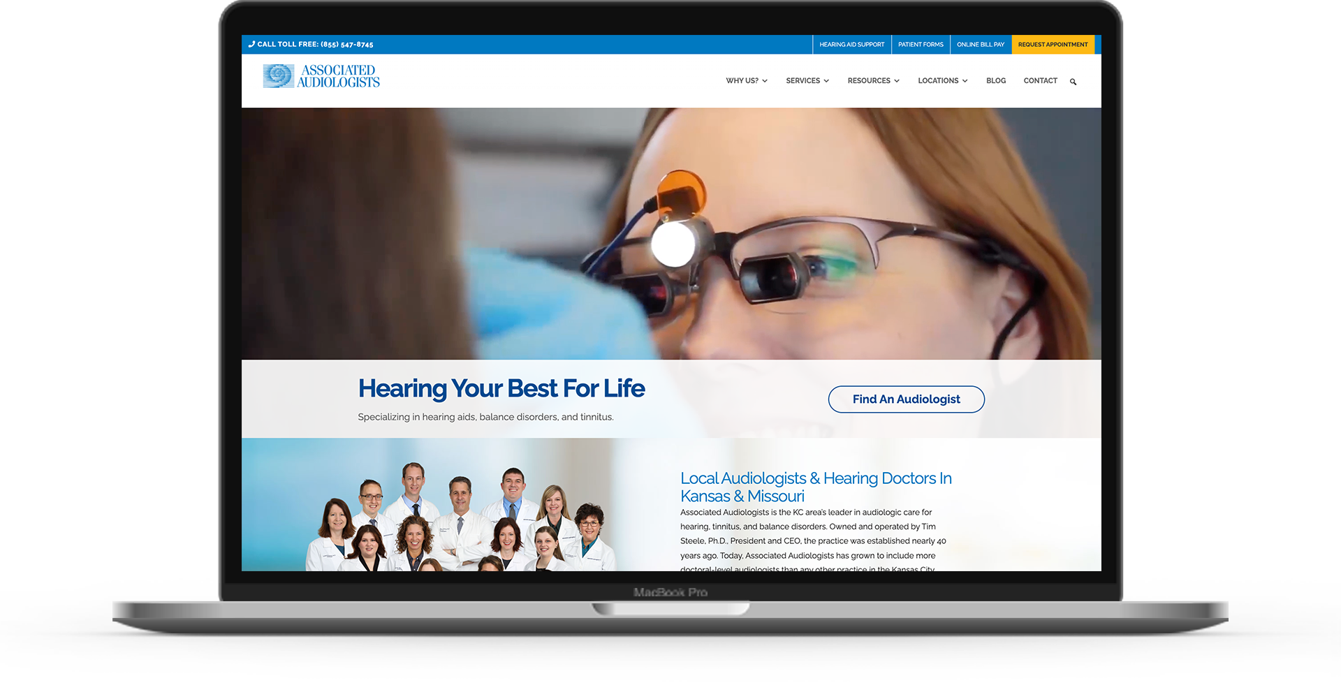 Laptop view of Associated Audiologists website