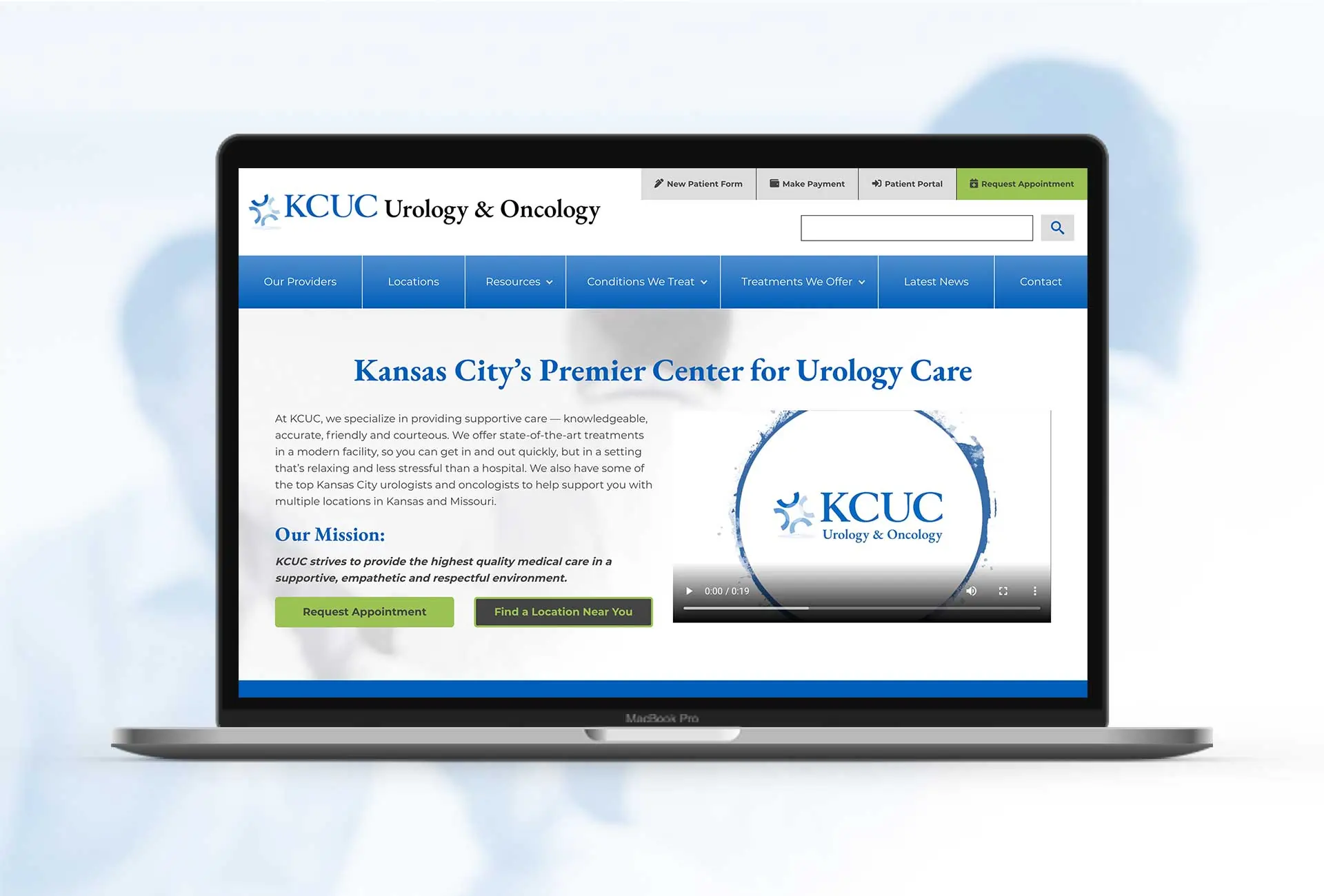 Laptop view of KCUC Urology & Oncology's website