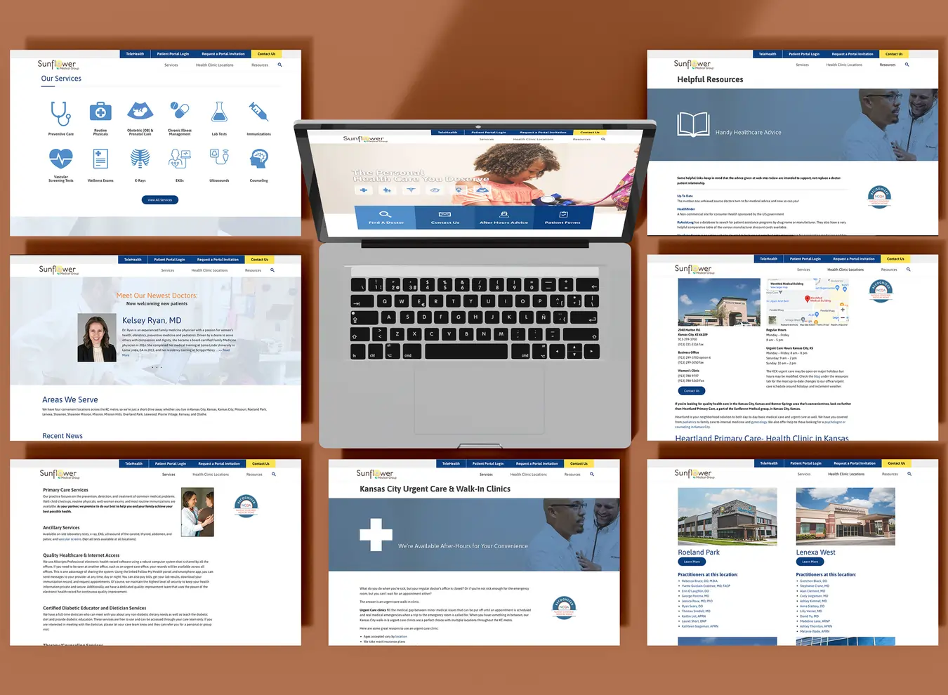Sunflower-website-screens Laptop views of Sunflower Medical Group's website