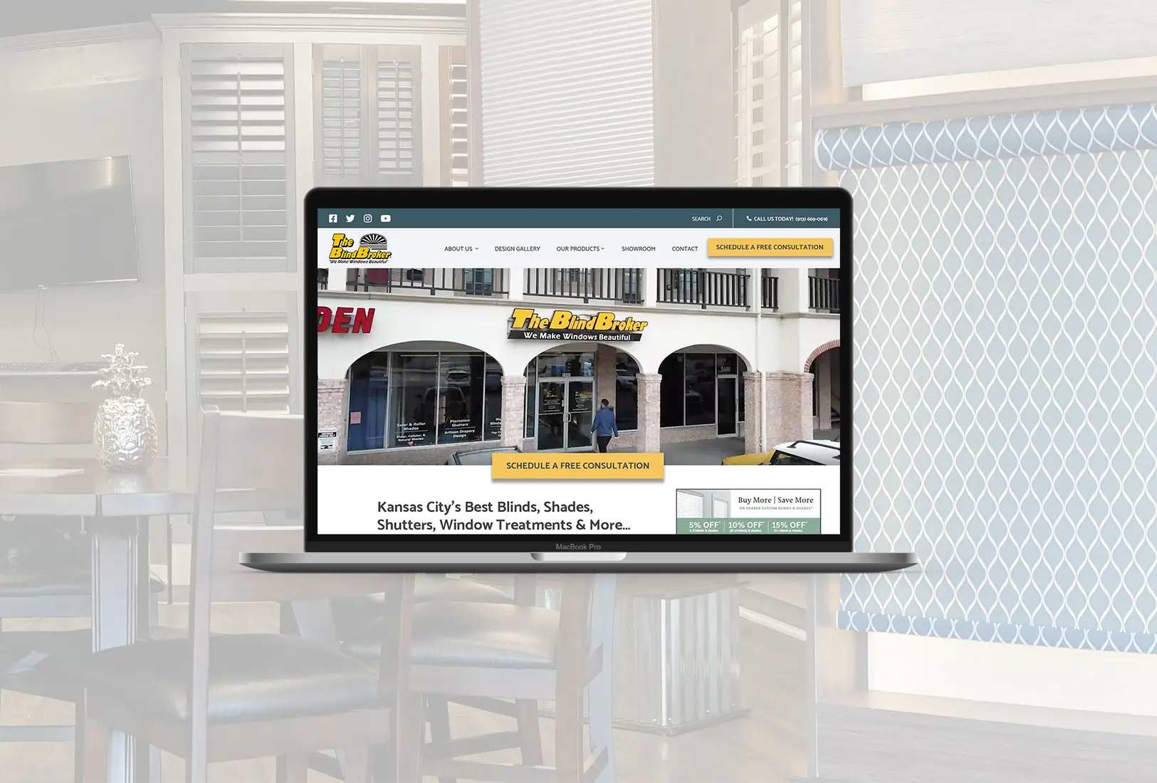 Laptop showing The BlindBroker's website