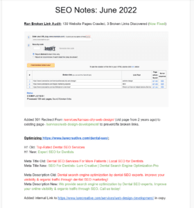 Screenshot of SEO documentation